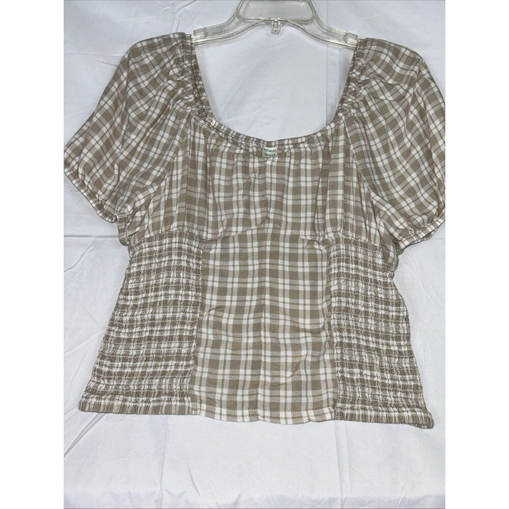THEREABOUTS Plaid Multicolor tan Shirt Elastic Trim Sz 2xl Peasant Country Girly